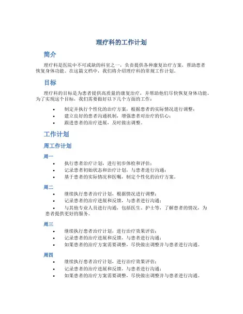 理疗科的工作计划