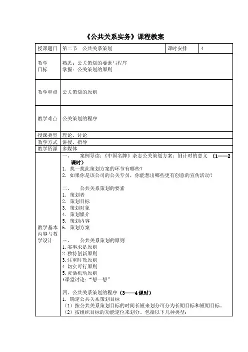 电子教案与课件—公共关系实务(第二版) 第三章  公共关系工作程序 第二节  公共关系策划 