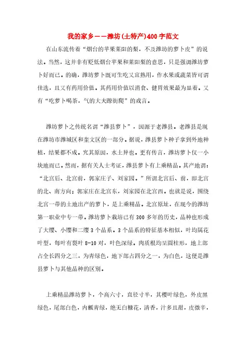 我的家乡――潍坊(土特产)400字范文