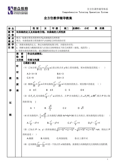 双曲线的标准方程与几何性质