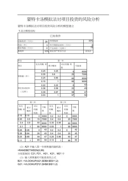 蒙特卡洛模拟法对项目投资的风险分析