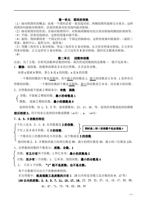 人教版五年级数学下册笔记整理