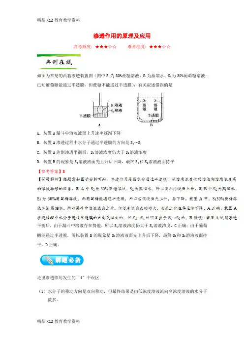【配套K12】[学习]2019年高考生物一轮复习 专题 渗透作用的原理及应用每日一题