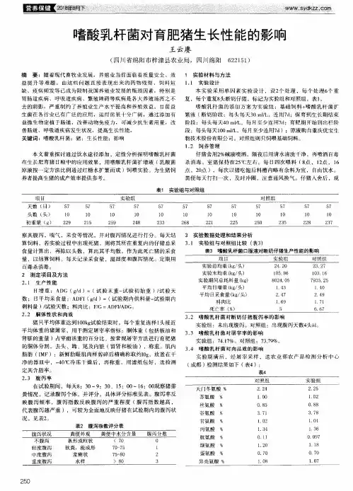 嗜酸乳杆菌对育肥猪生长性能的影响