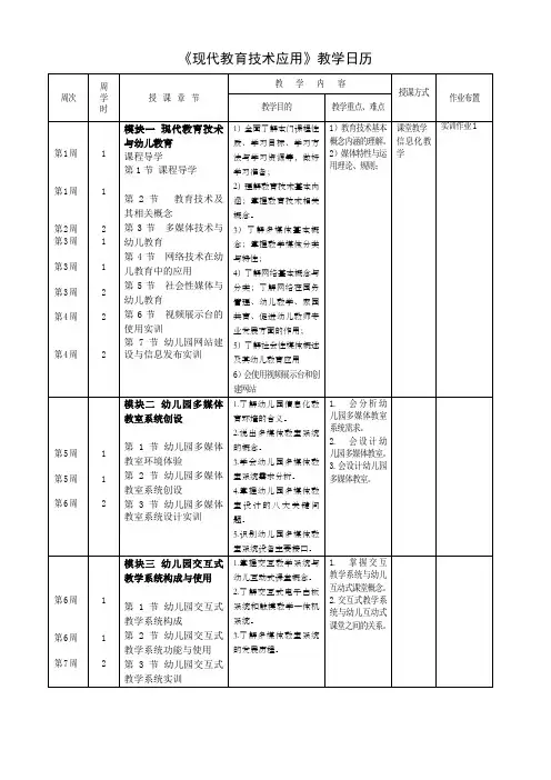 《现代教育技术应用》课堂教学日历