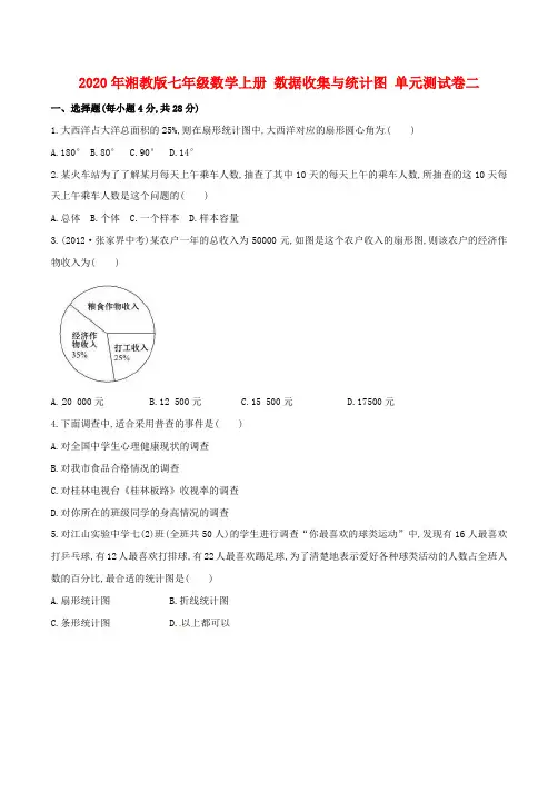 2020年湘教版七年级数学上册 数据收集与统计图 单元测试卷二 学生版 