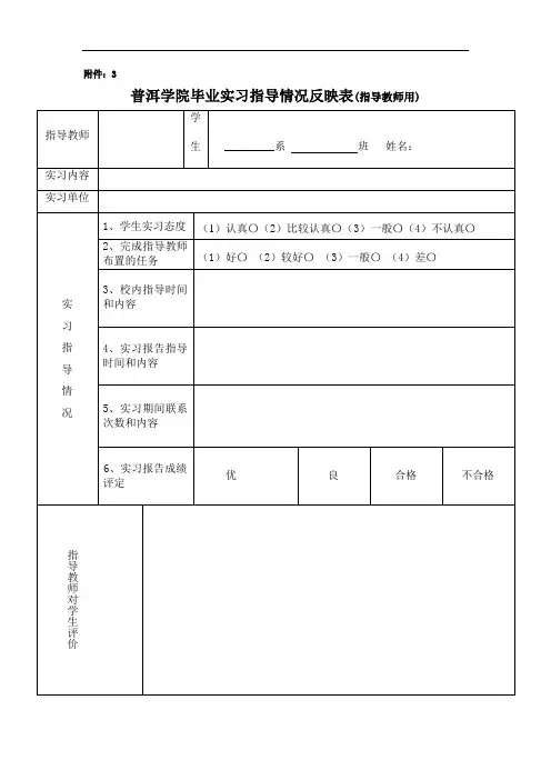 毕业实习指导情况反映表(指导教师用)