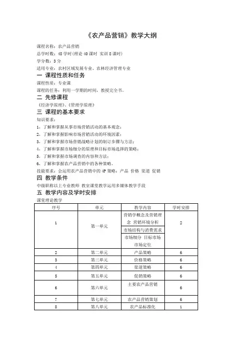 《农产品营销》教学大纲