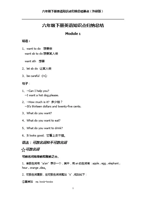 (完整版)六年级(下册)英语知识点总结要点-外研版