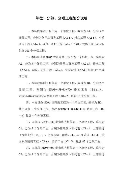 单位、分部、分项工程划分说明