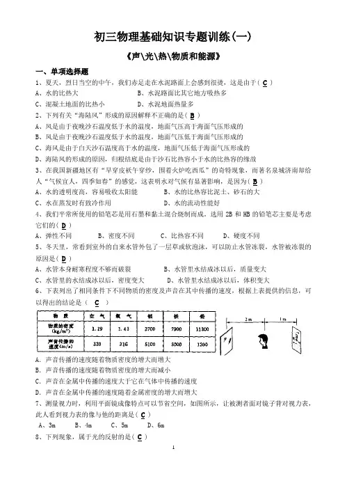(完整版)初三物理基础知识专题训练一