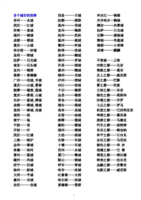 各个城市的别称
