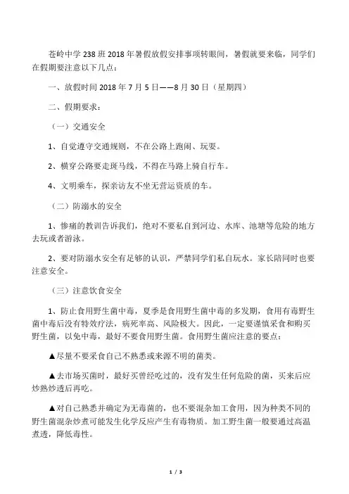 最新暑假安全教育主题班会教案