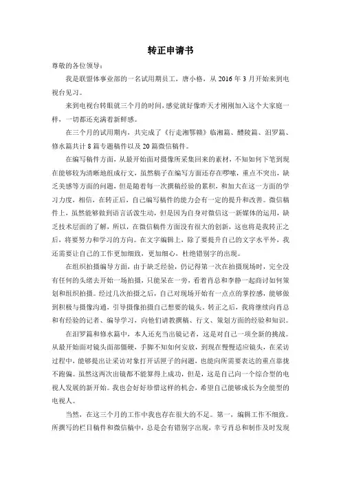 转正申请书 2