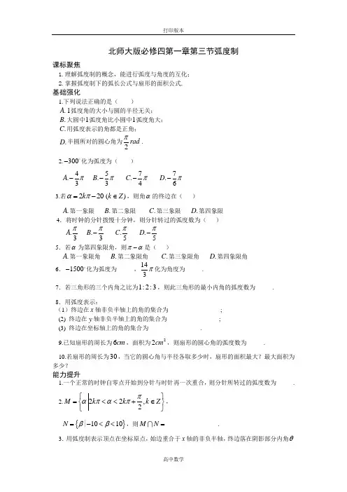 北师大版数学高一1.3 弧度制 学案