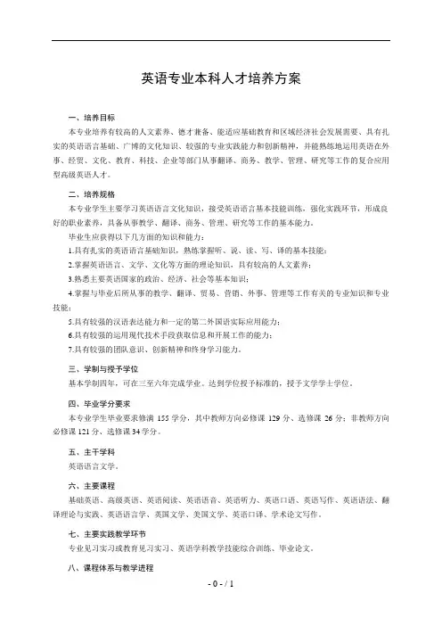 外国语学院英语专业人才培养方案汇编