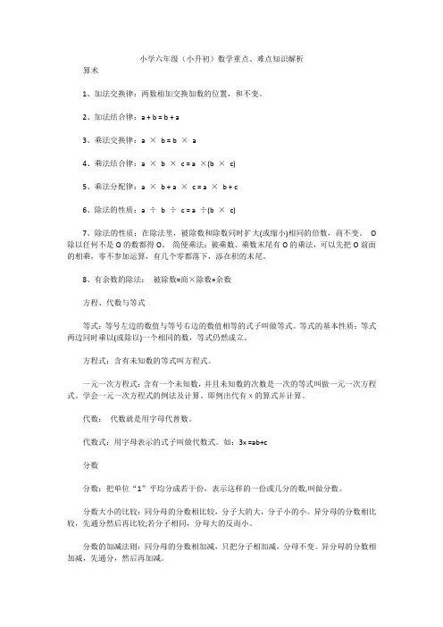 小学六年级数学重点、难点知识解析
