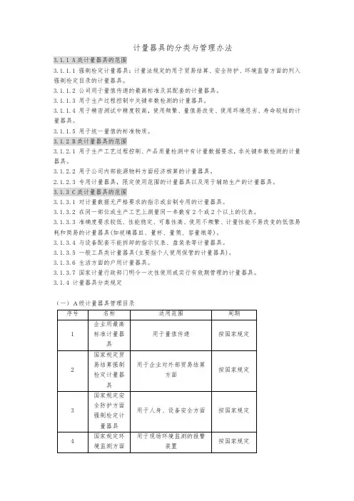 计量器具的分类与管理办法
