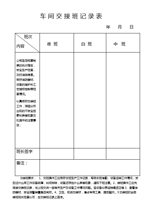 车 间 交 接 班 记 录 表1
