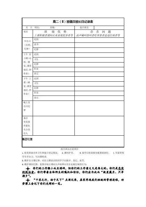每日班长记录表