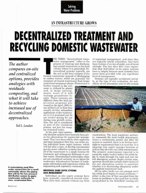 DECENTRALIZED TREATMENT AND RECYCLING DOMESTIC WASTEWATER