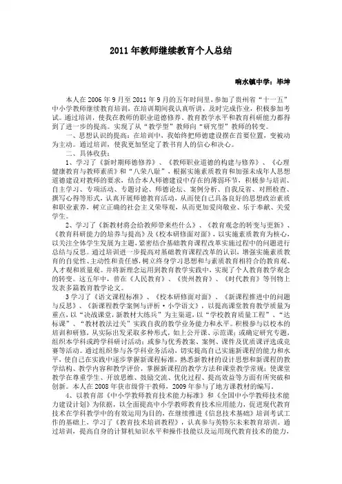 2011年教师继续教育个人总结