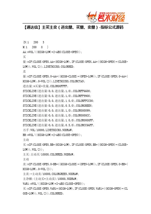 【股票指标公式下载】-【通达信】主买主卖(进出量、买量、卖量)