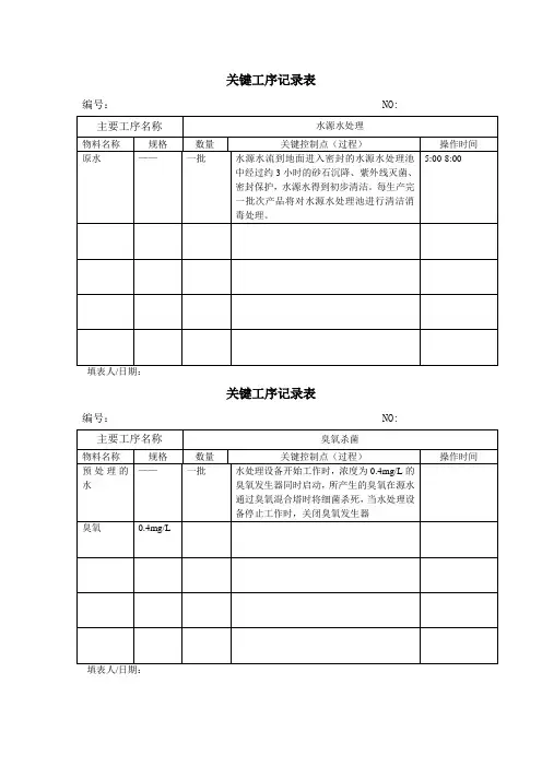 水厂关键工序记录表 Microsoft Word 文档