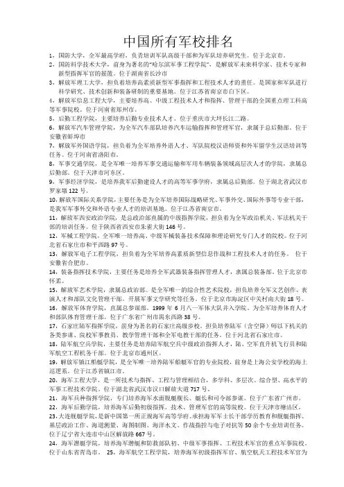 中国所有军校排名