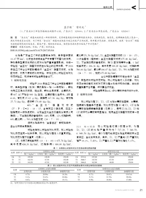 金正大新型肥料在水稻上的试验示范应用效果研究