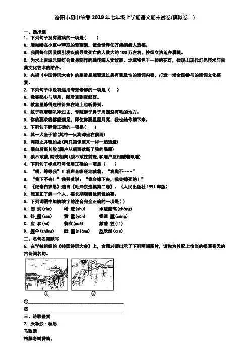 洛阳市初中统考2019年七年级上学期语文期末试卷(模拟卷二)