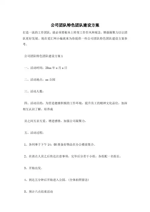 公司团队特色团队建设方案