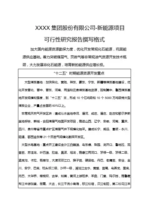 XXXX集团股份有限公司-新能源项目可行性研究报告撰写格式