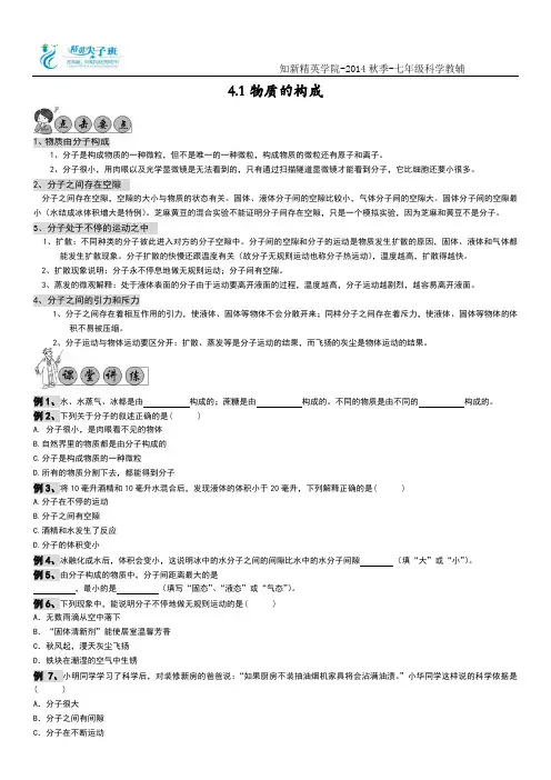 4.1物质的构成 新浙教版 七年级上科学