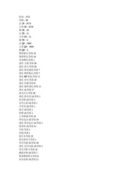DNF 80版本 【刺客】 刷图加点
