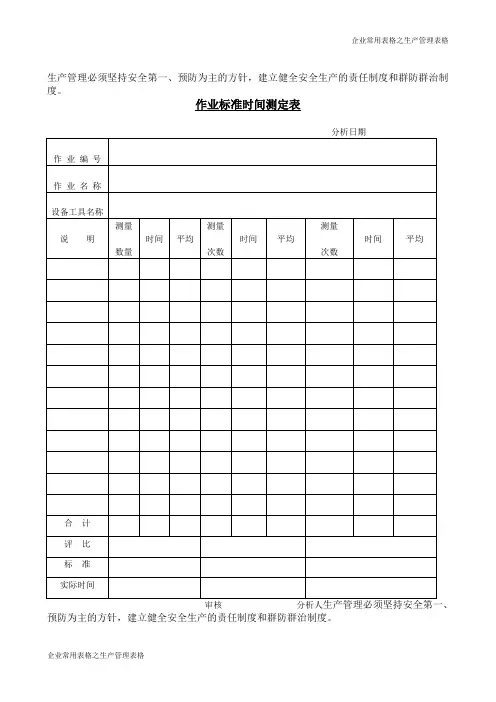 作业标准时间测定表