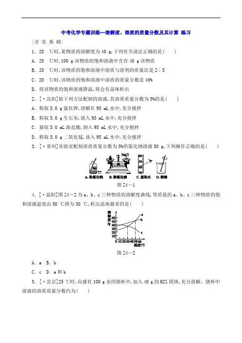 中考化学专题训练--溶解度、溶质的质量分数及其计算 练习