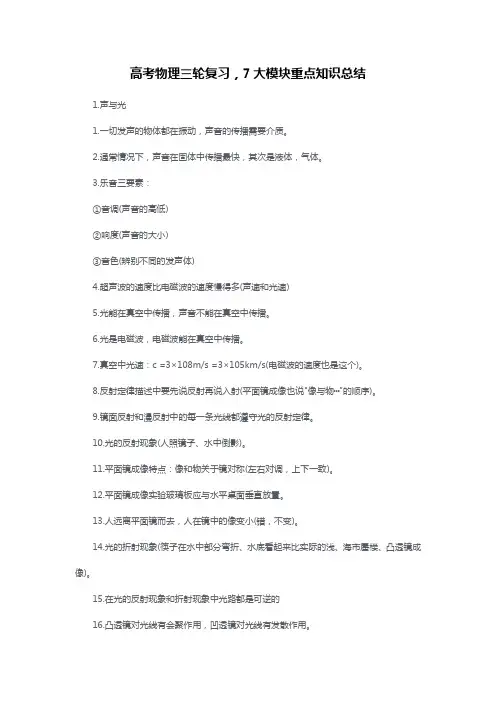 高考物理三轮复习,7大模块重点知识总结