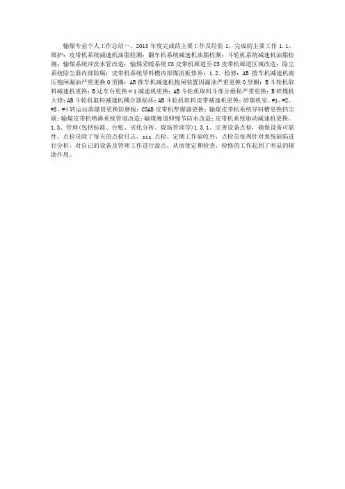 输煤专业个人工作总结