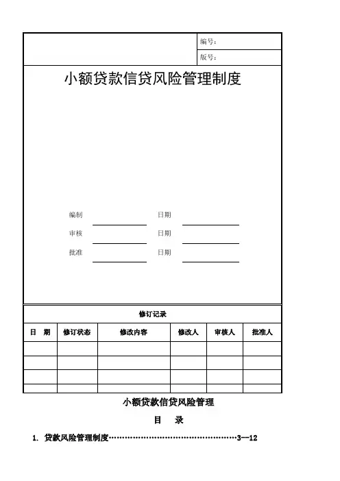 小额贷款信贷风险管理制度大全