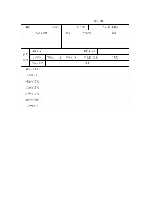 客户投诉处理表模板 2