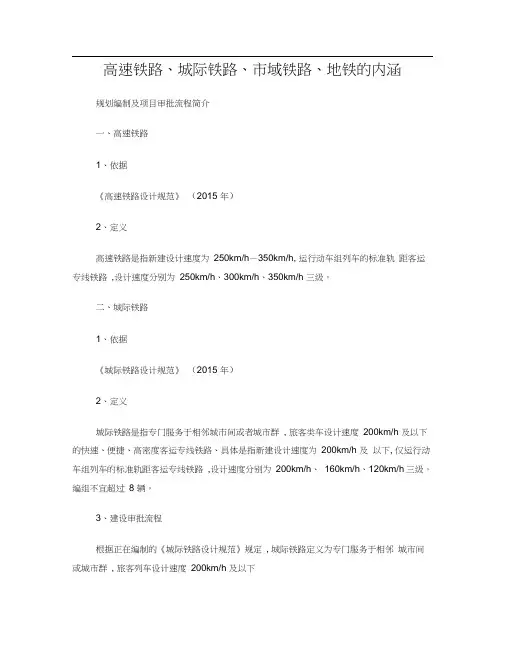 高速铁路、城际铁路、市域铁路、地铁的内涵