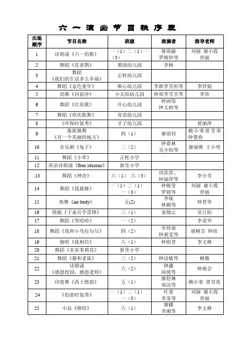 六一文艺汇演节目顺序表