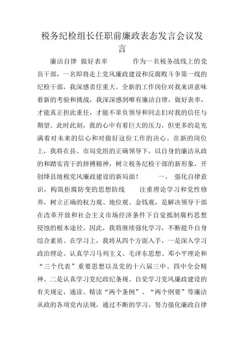 税务纪检组长任职前廉政表态发言会议发言