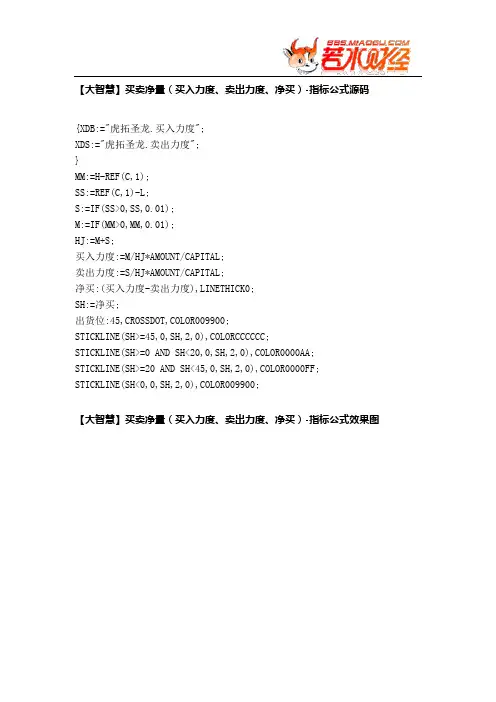 【股票指标公式下载】-【大智慧】买卖净量(买入力度、卖出力度、净买)