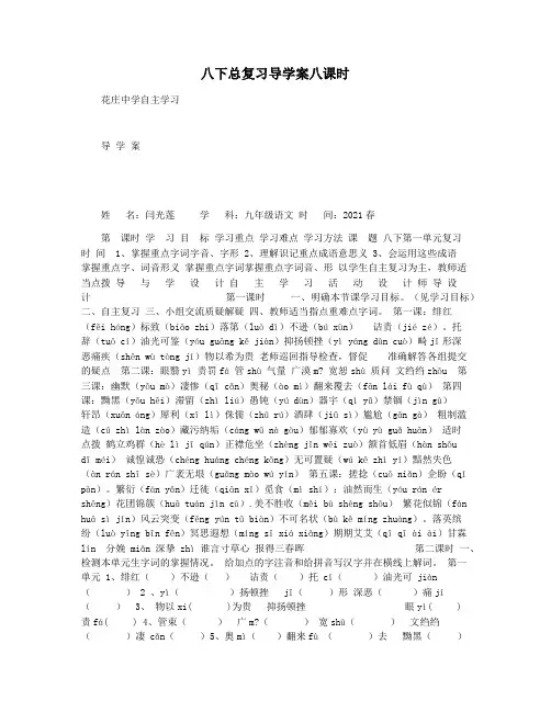 八下总复习导学案八课时