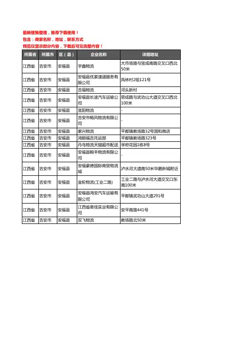 新版江西省吉安市安福县托运企业公司商家户名录单联系方式地址大全15家