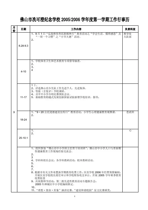 2005—2006学年度第一学期行事历