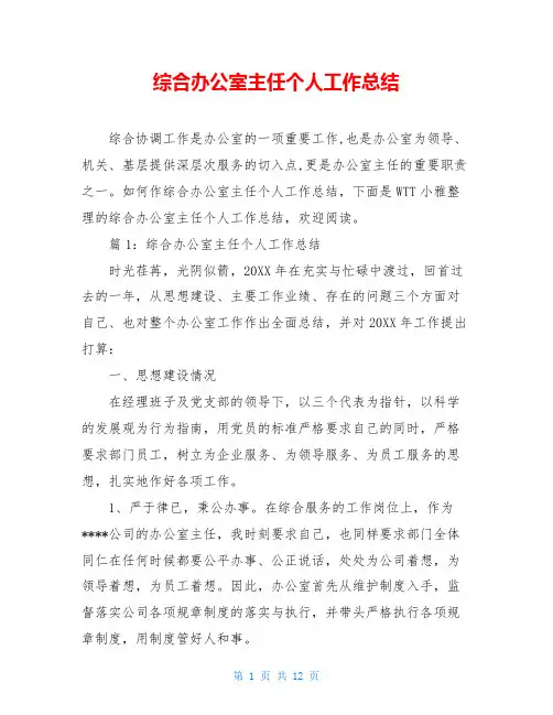 综合办公室主任个人工作总结