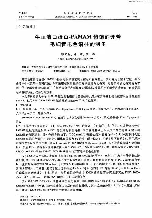 牛血清白蛋白-PAMAM修饰的开管毛细管电色谱柱的制备